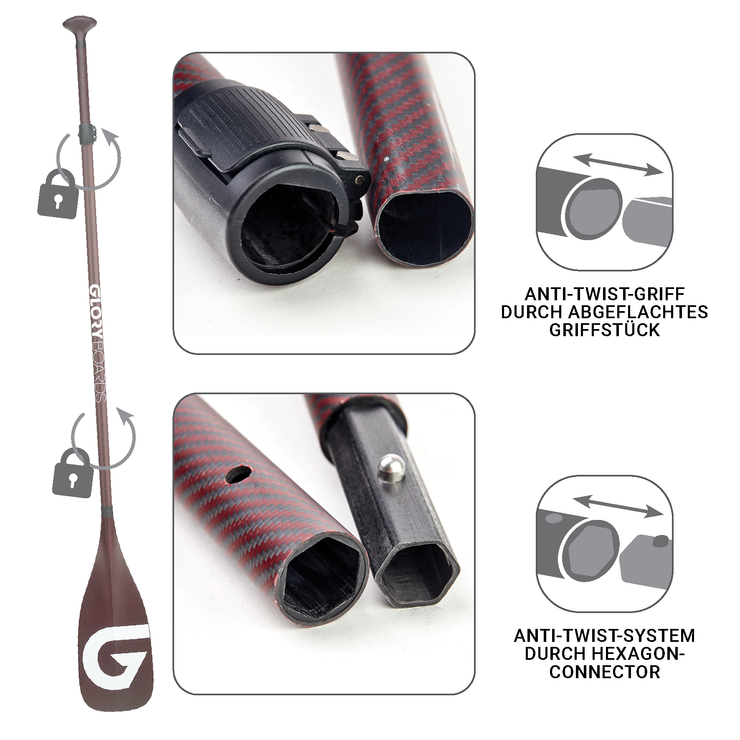 GIANT 100% Carbon/Kevlar Wettkampf SUP Paddel 3-Teilig