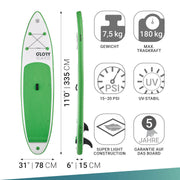 SURF 11'0'' Windsurf SUP Set in Grün mit Carbon Paddel