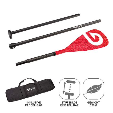 CRACKY 100% Carbon Damen SUP Paddel 3-Teilig