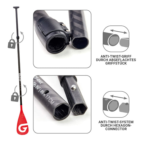 CRACKY 100% Carbon Damen SUP Paddel 3-Teilig