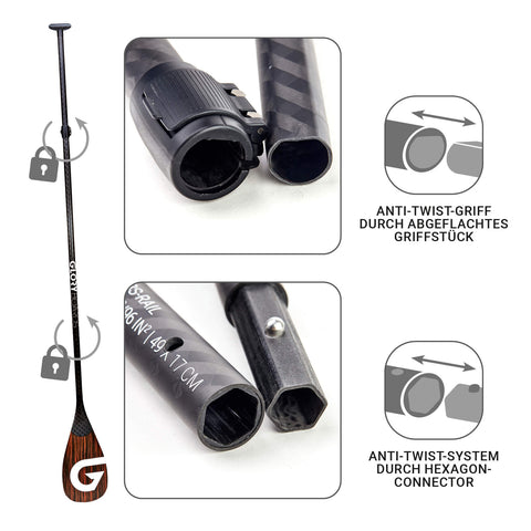 DARK FORCE 100% Carbon Touring SUP Paddel 3-Teilig